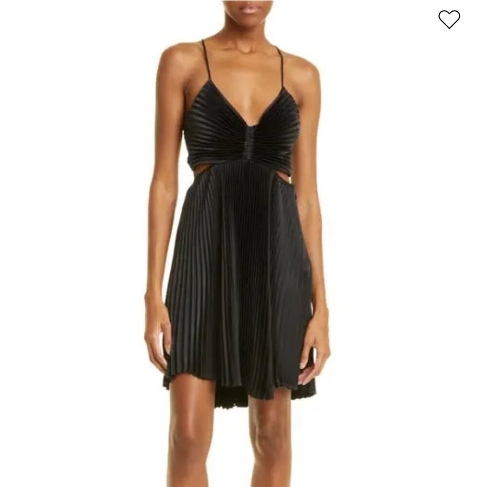 A.L.C. NWT Ari Pleated Satin Mini Dress in Black